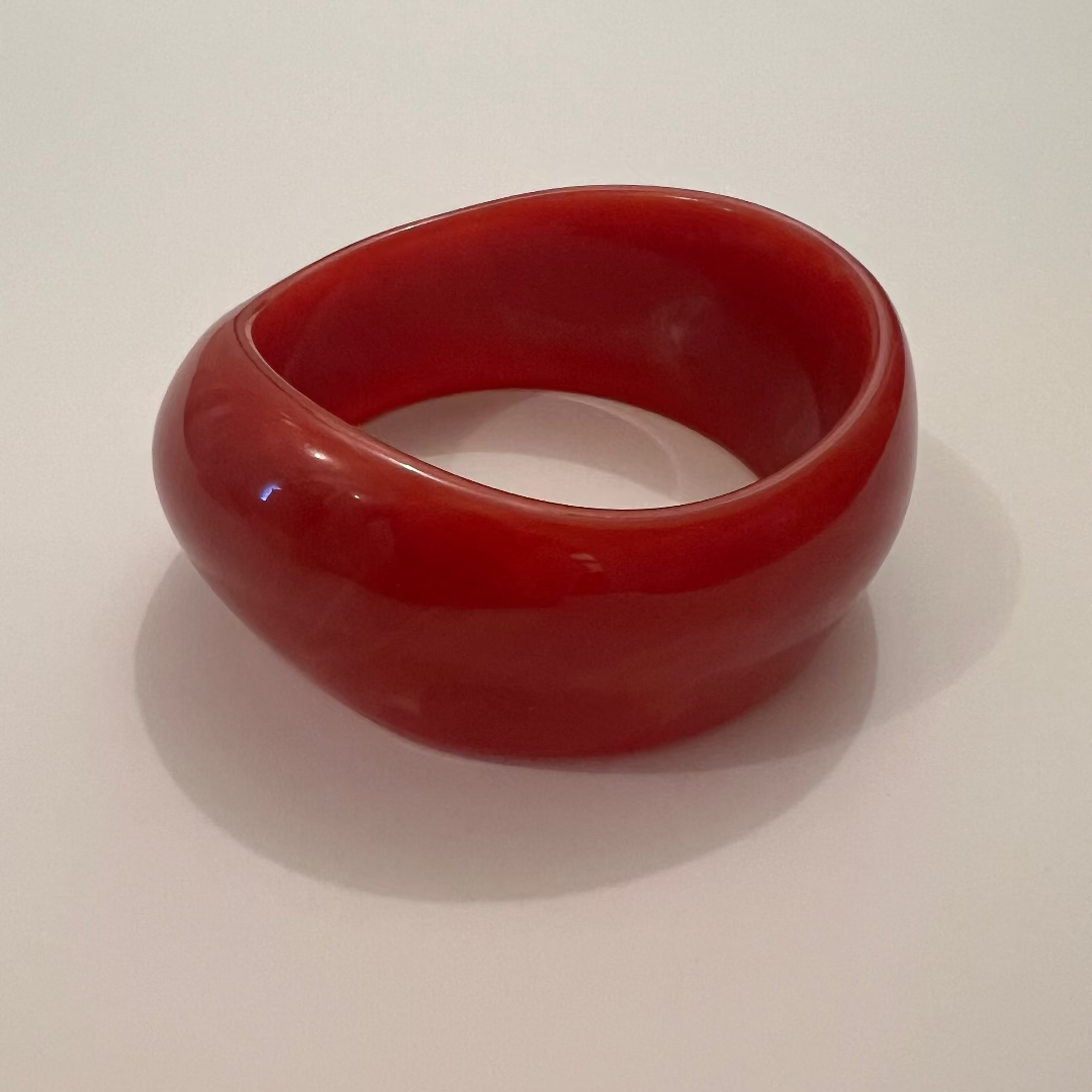 Modern Fable, Asymmetrical Chunky Resin Bangle, Marbled Chili Pepper