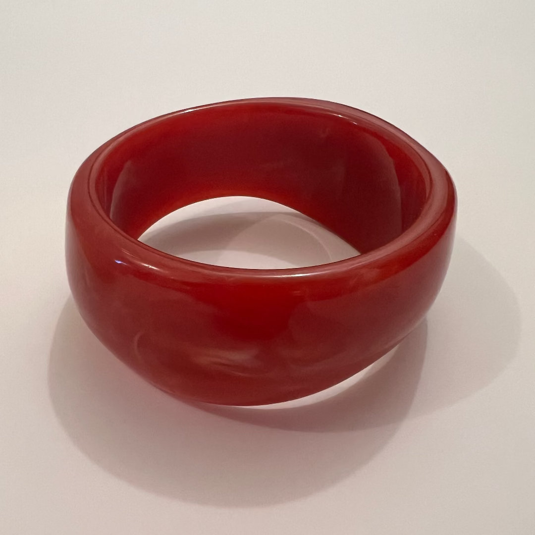 Modern Fable, Asymmetrical Chunky Resin Bangle, Marbled Chili Pepper