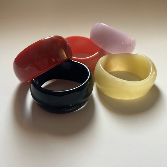 Modern Fable, Asymmetrical Chunky Resin Bangle, Marbled Chili Pepper