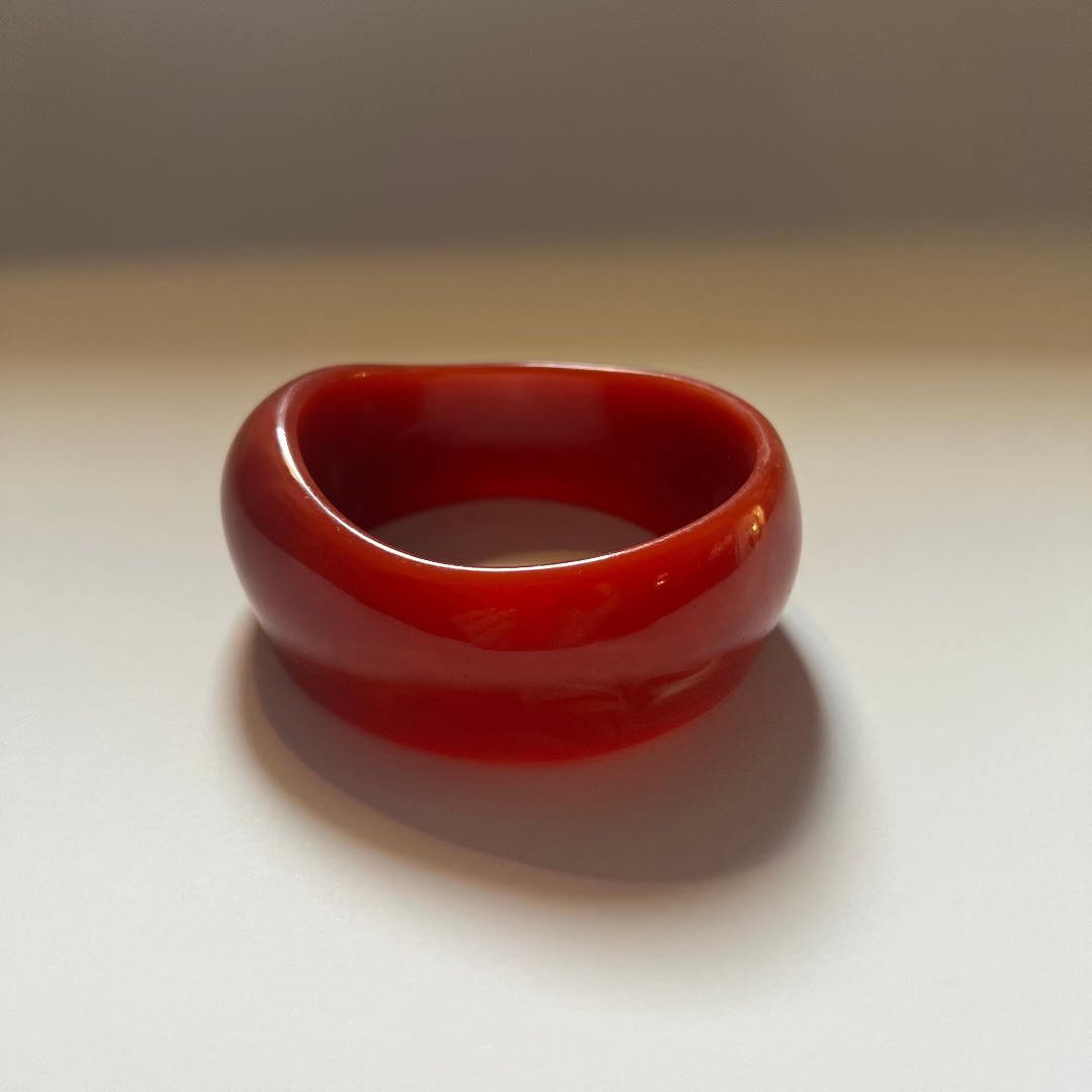 Modern Fable, Asymmetrical Chunky Resin Bangle, Marbled Chili Pepper