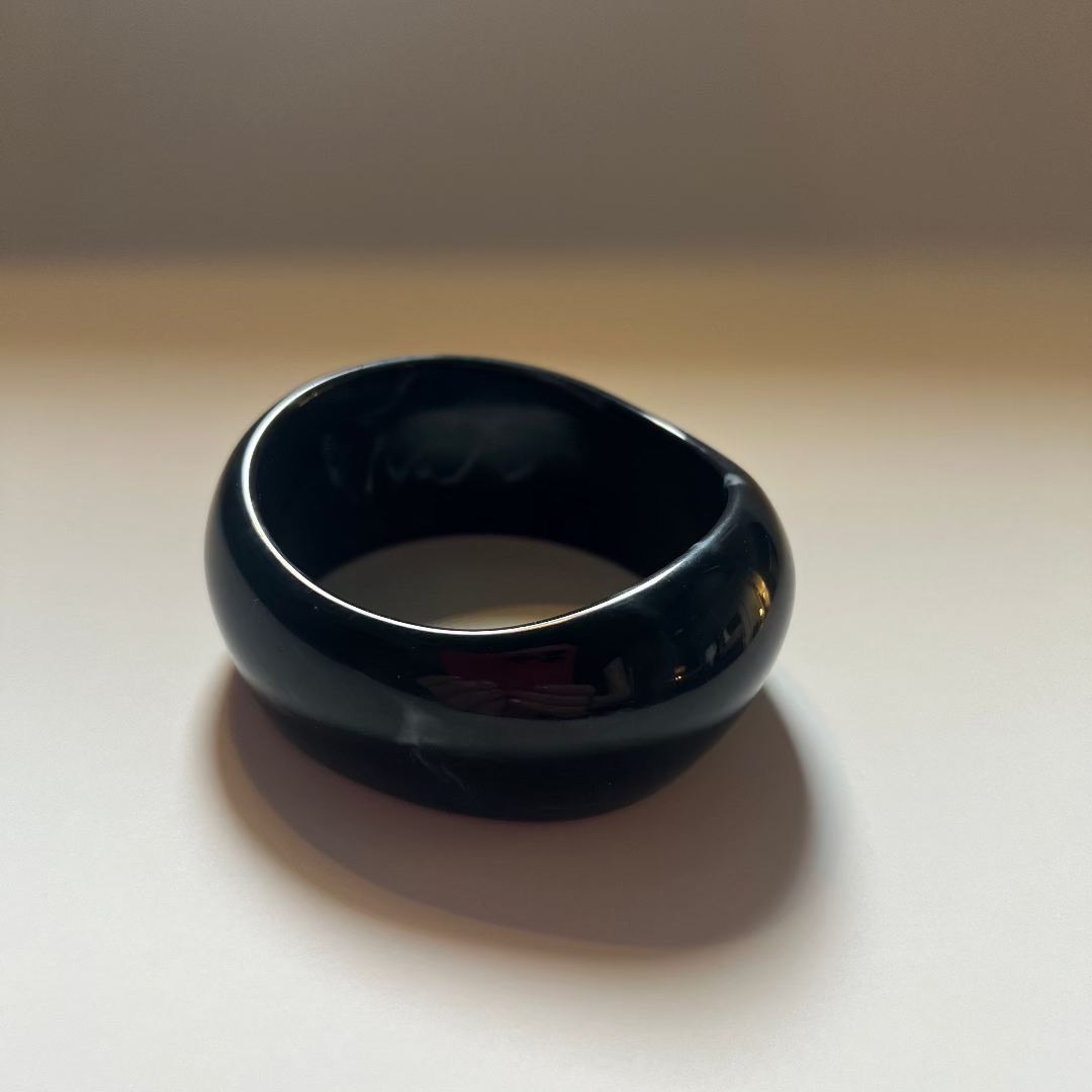 Modern Fable, Asymmetrical Chunky Resin Bangle, Marbled Black