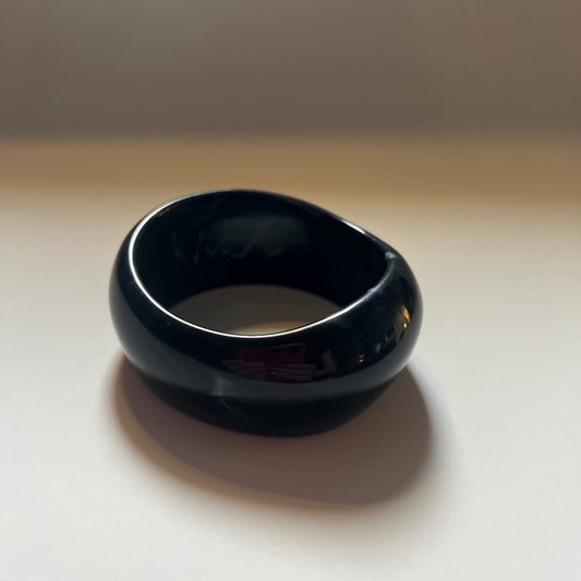 Modern Fable, Asymmetrical Chunky Resin Bangle, Marbled Black