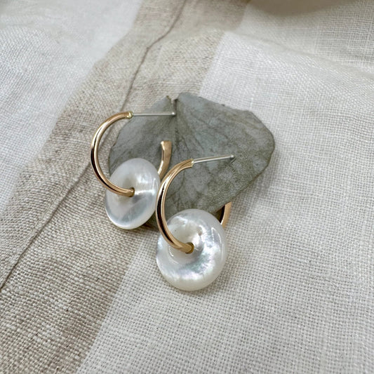 Open Fire, Mother of Pearl Hoops, 14K Goldfill