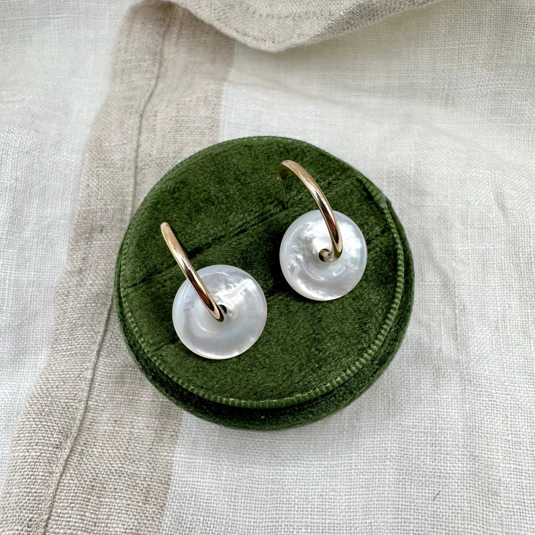 Open Fire, Mother of Pearl Hoops, 14K Goldfill