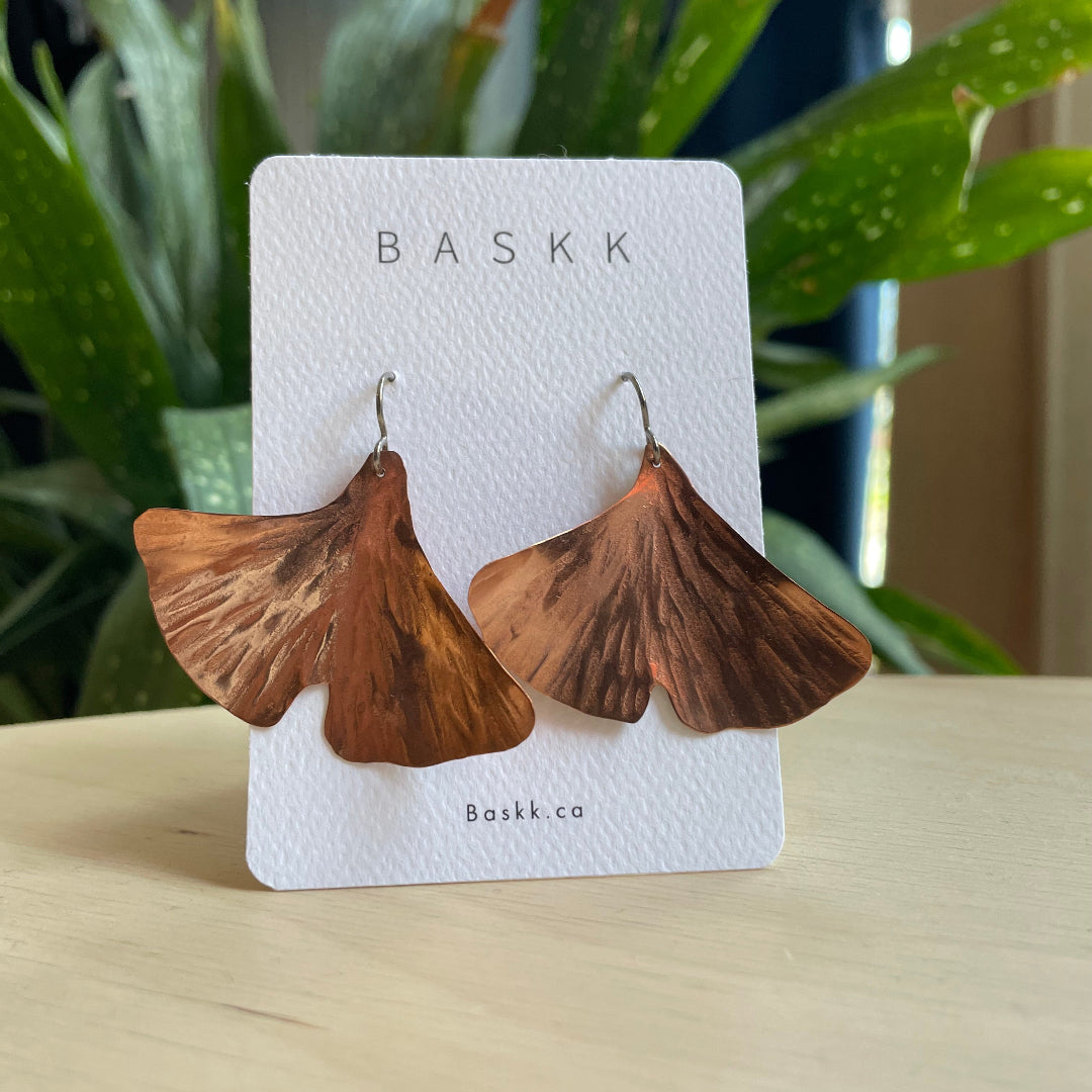 Baskk, Large Copper Ginko Earrings