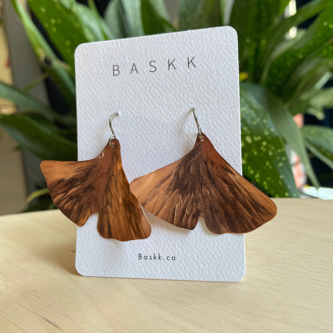 Baskk, Large Copper Ginko Earrings