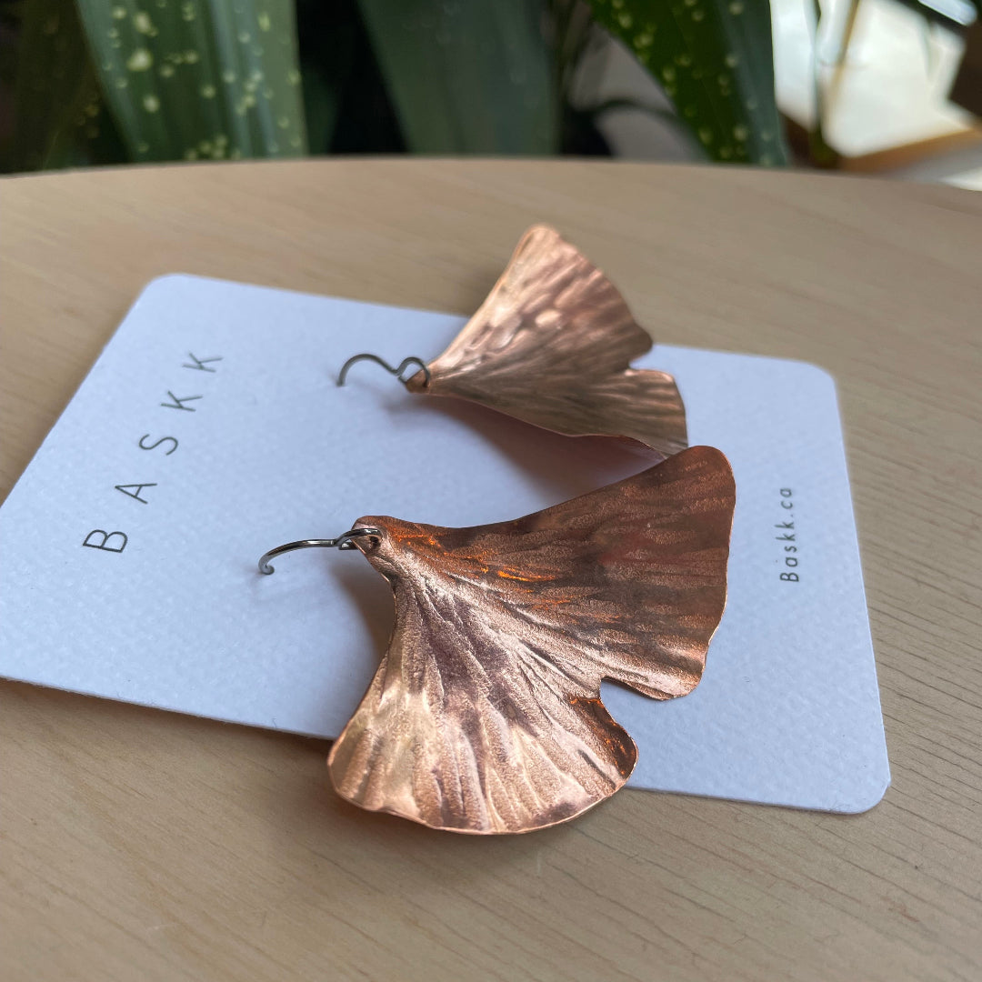 Baskk, Large Copper Ginko Earrings