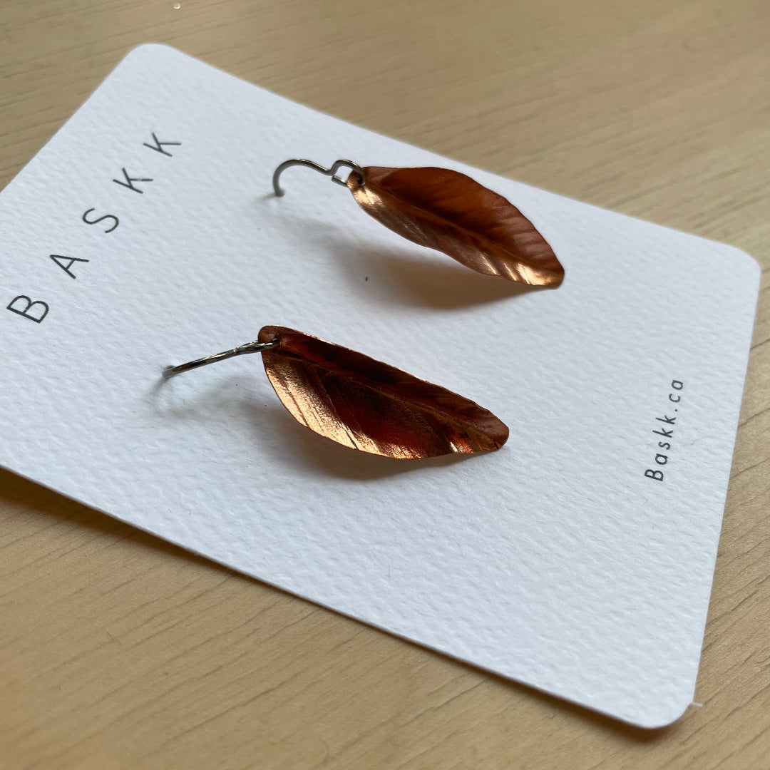 Baskk, Small Copper Leaf Earrings
