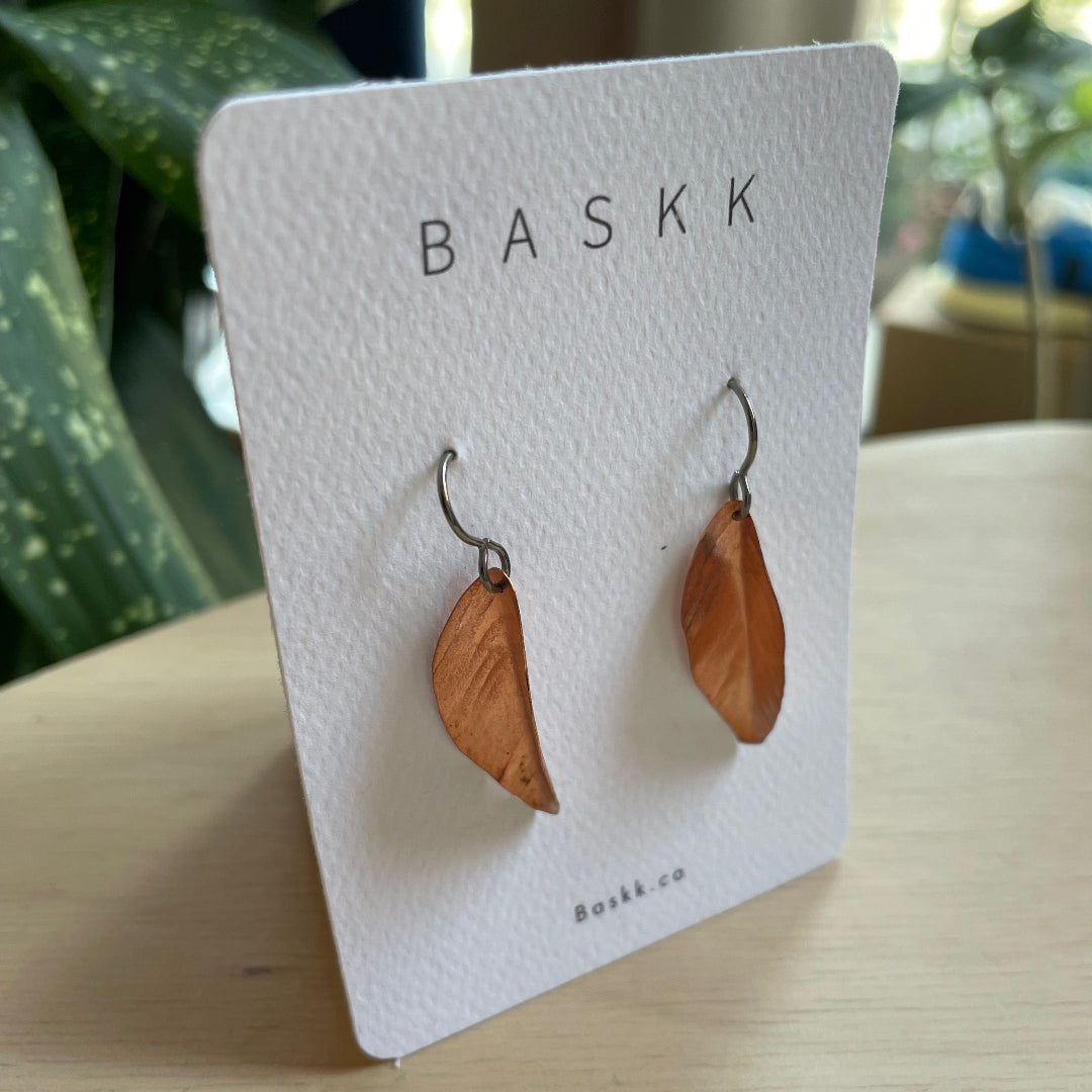 Baskk, Small Copper Leaf Earrings