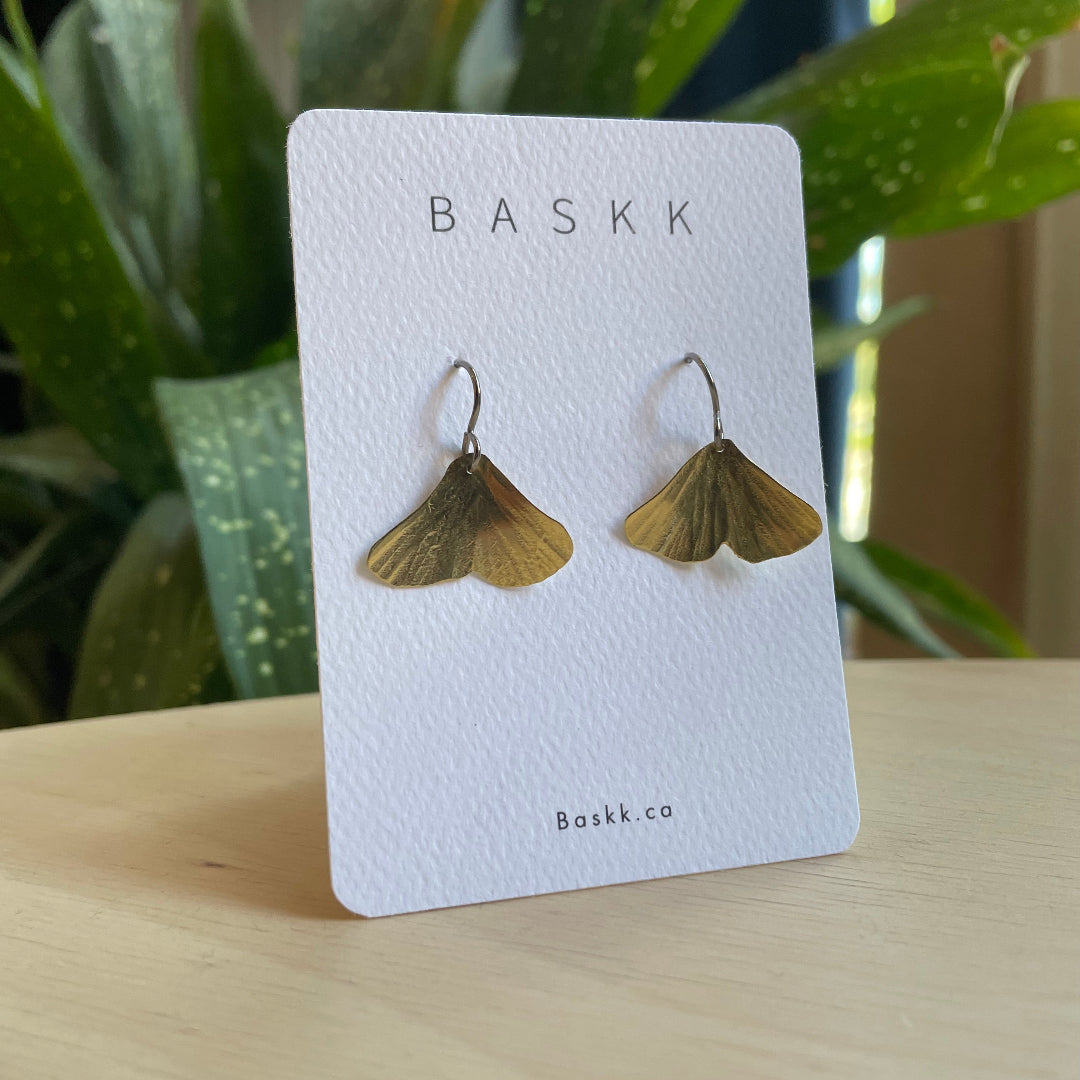 Baskk, Small Brass Ginko Earrings