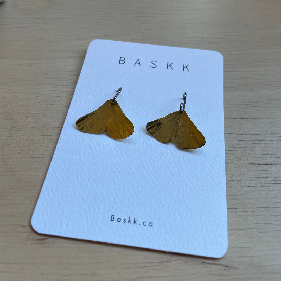 Baskk, Small Brass Ginko Earrings