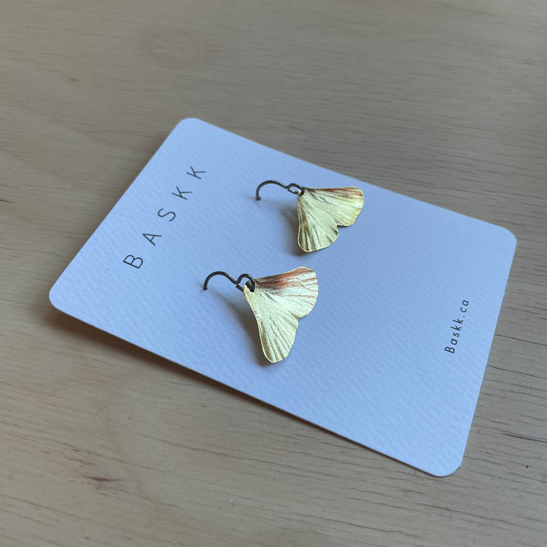 Baskk, Small Brass Ginko Earrings