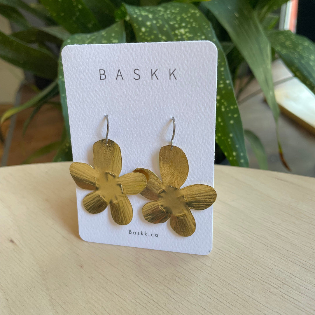 Baskk, Medium Brass Flower Earrings