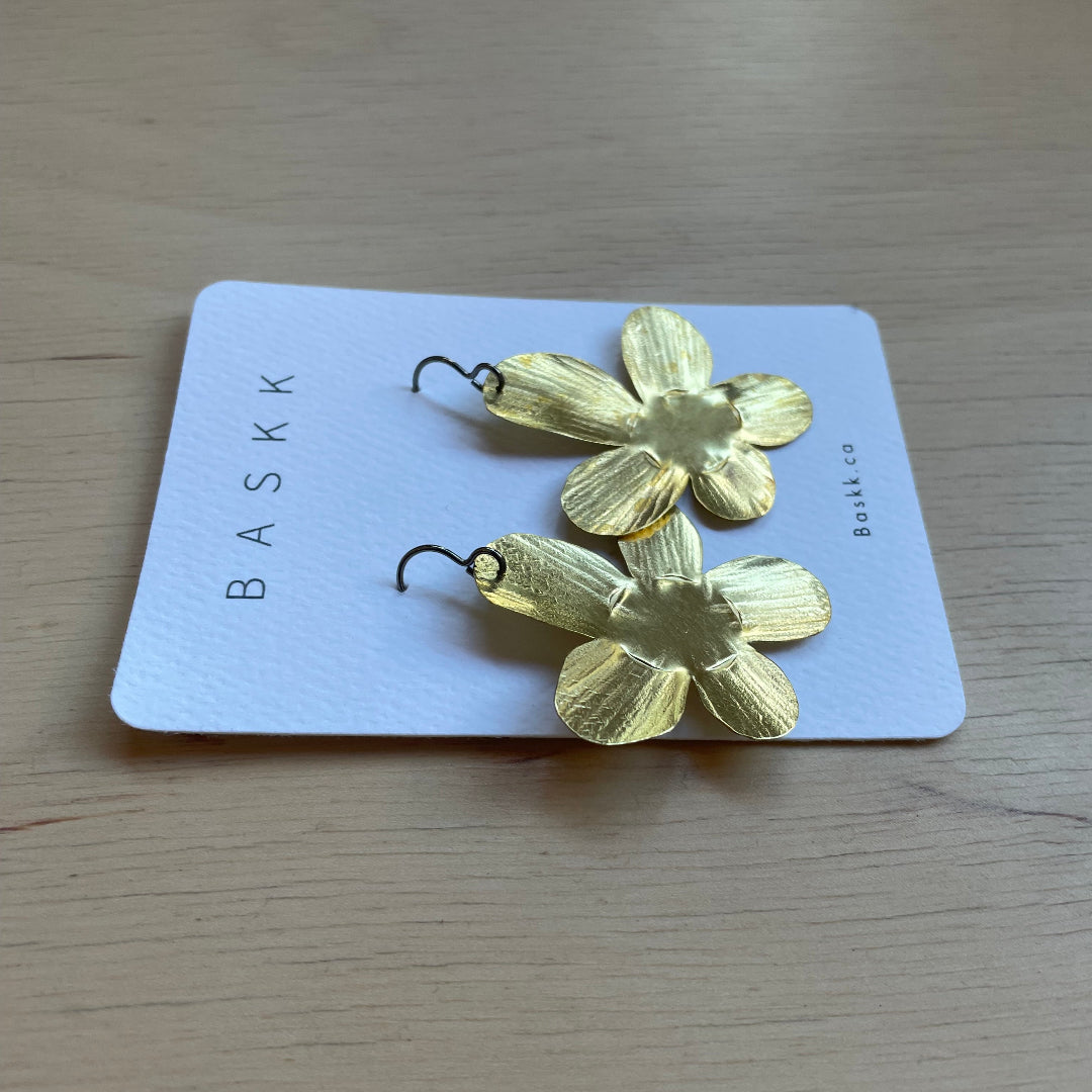 Baskk, Medium Brass Flower Earrings