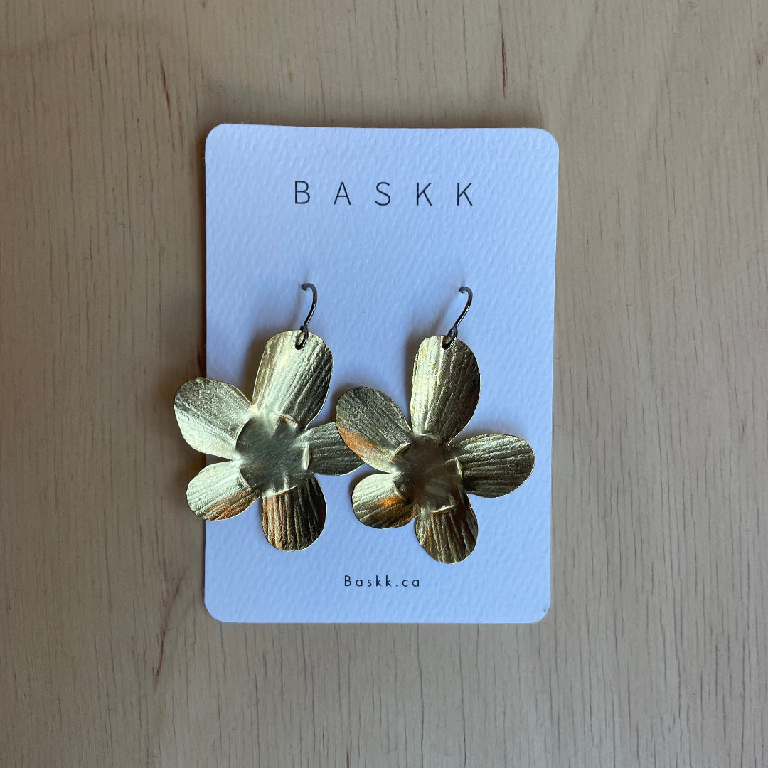Baskk, Medium Brass Flower Earrings
