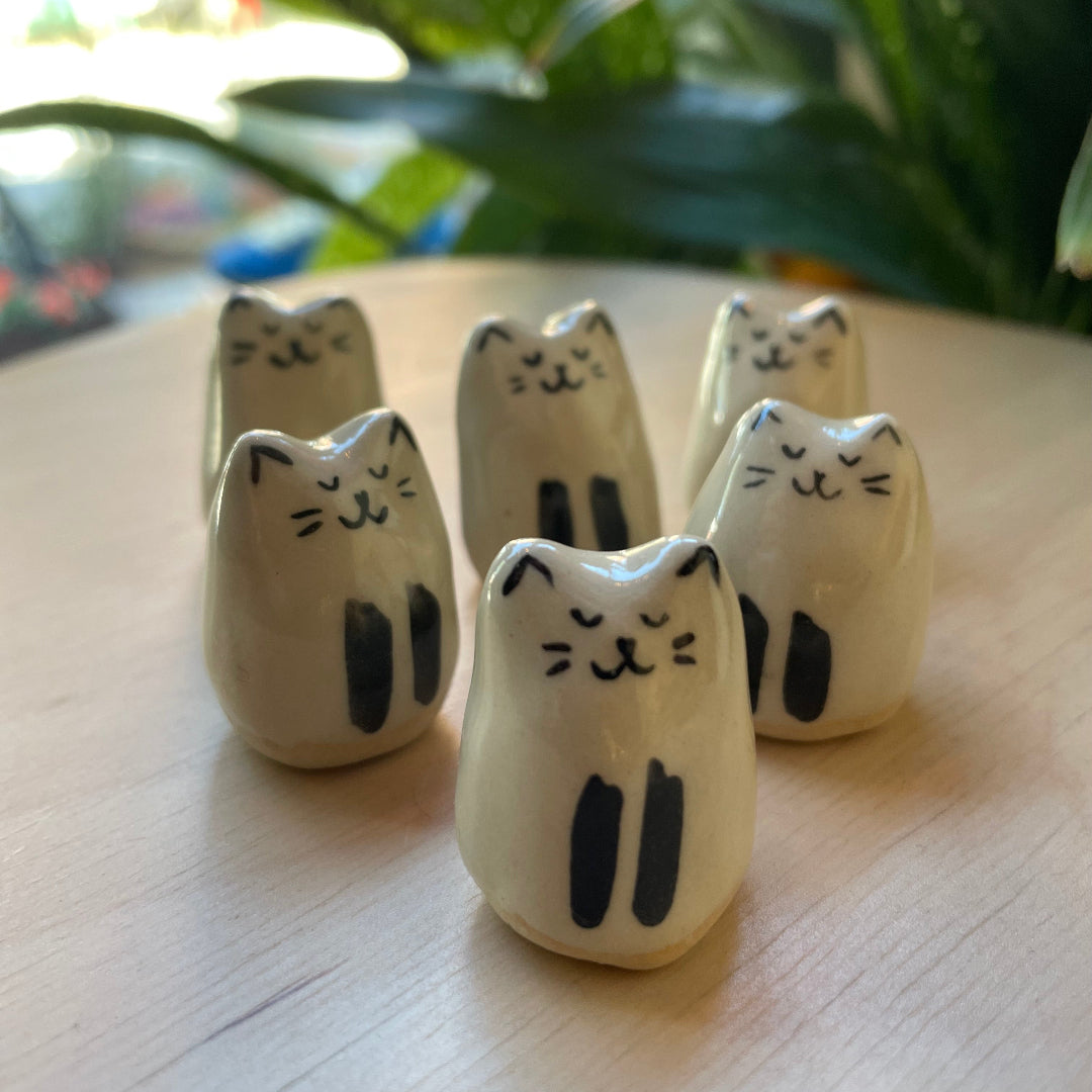 Mini Handmade Ceramic Cat Figurine