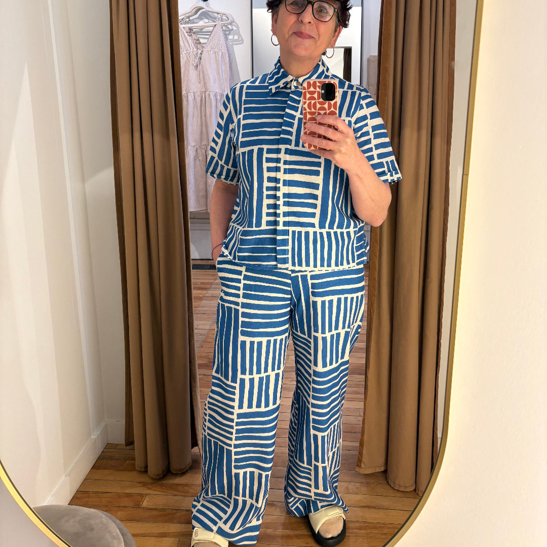 Marigold, Charlotte Pants, Blue Block Print