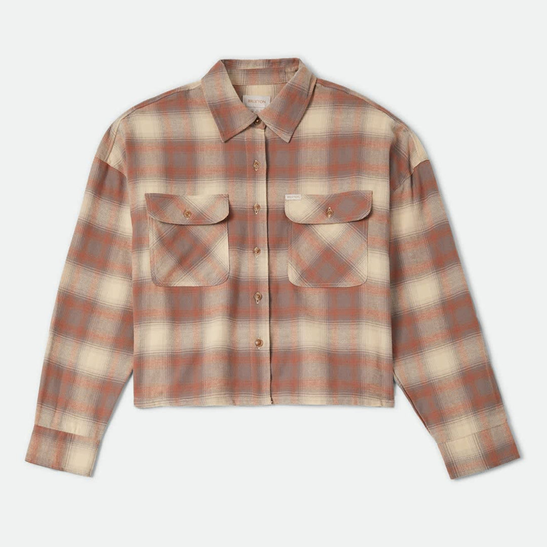 Brixton, Bowery Crop Women's Overshirt, Soft Tan Window Plaid