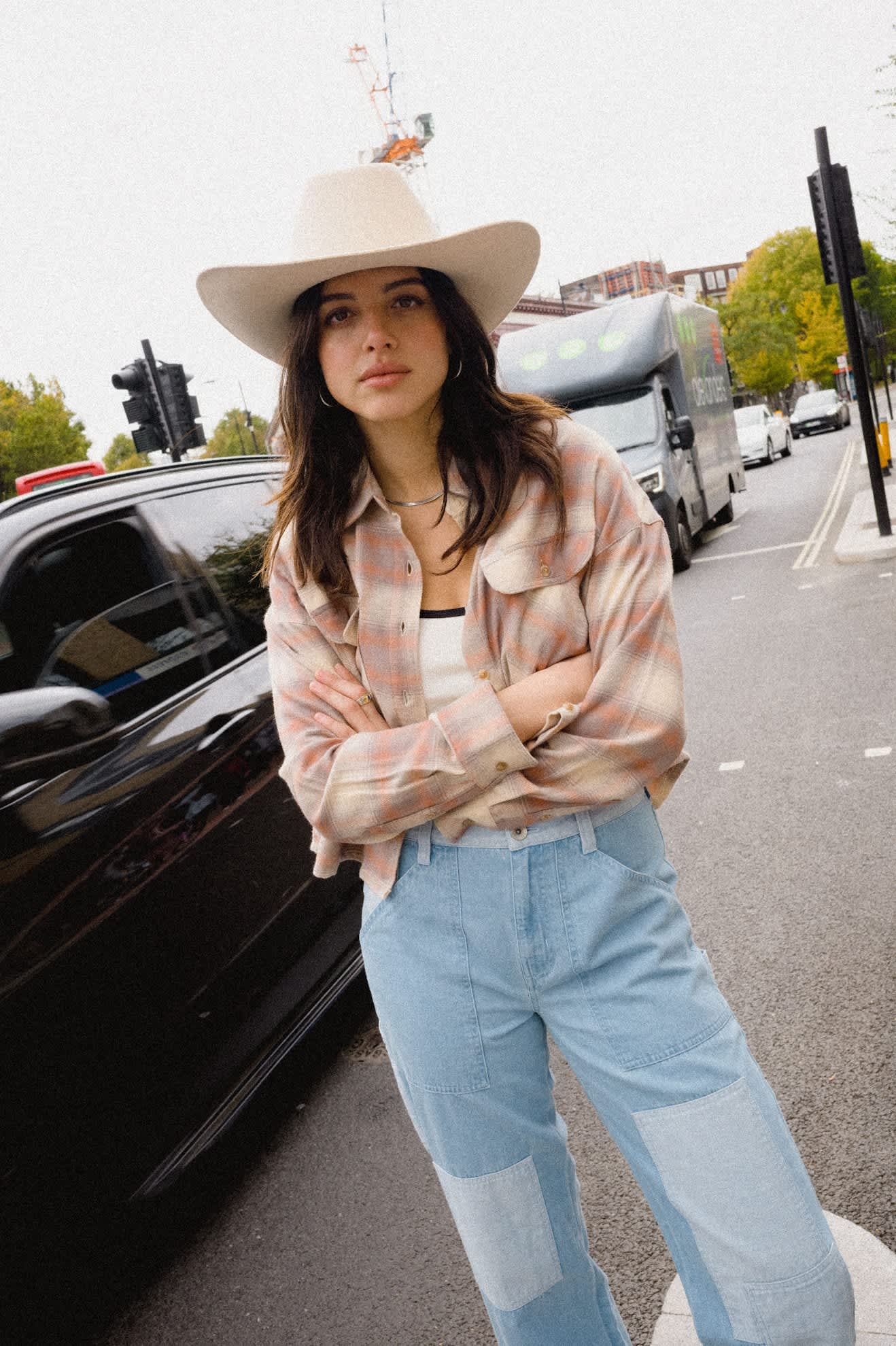 Brixton, Bowery Crop Women's Overshirt, Soft Tan Window Plaid