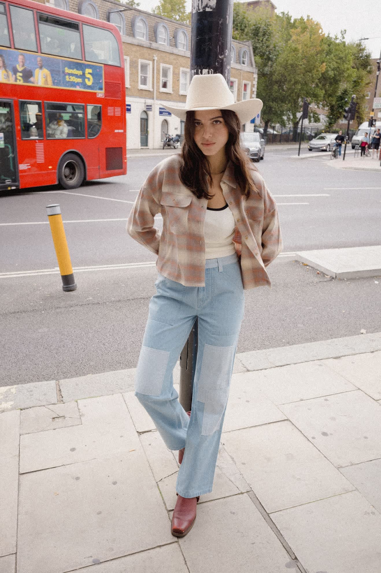 Brixton, Bowery Crop Women's Overshirt, Soft Tan Window Plaid