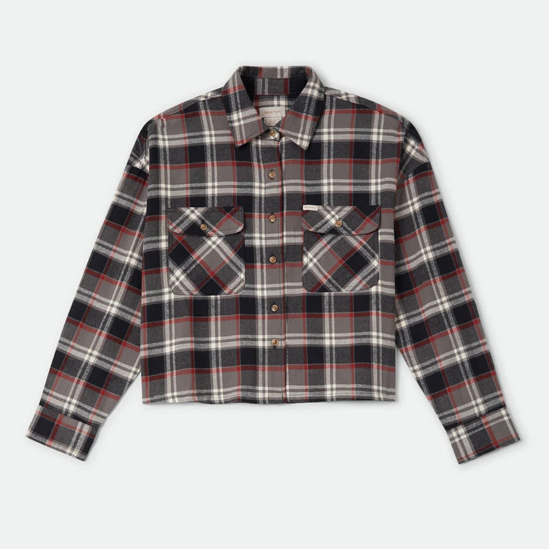 Brixton, Bowery Crop Women's Overshirt, Washed Black Plaid