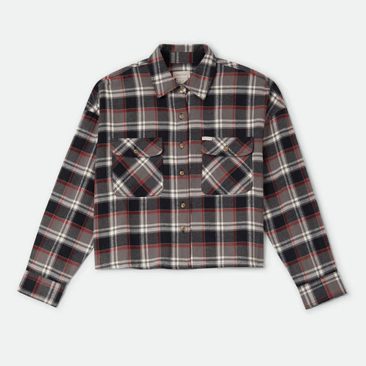 Brixton, Bowery Crop Women's Overshirt, Washed Black Plaid