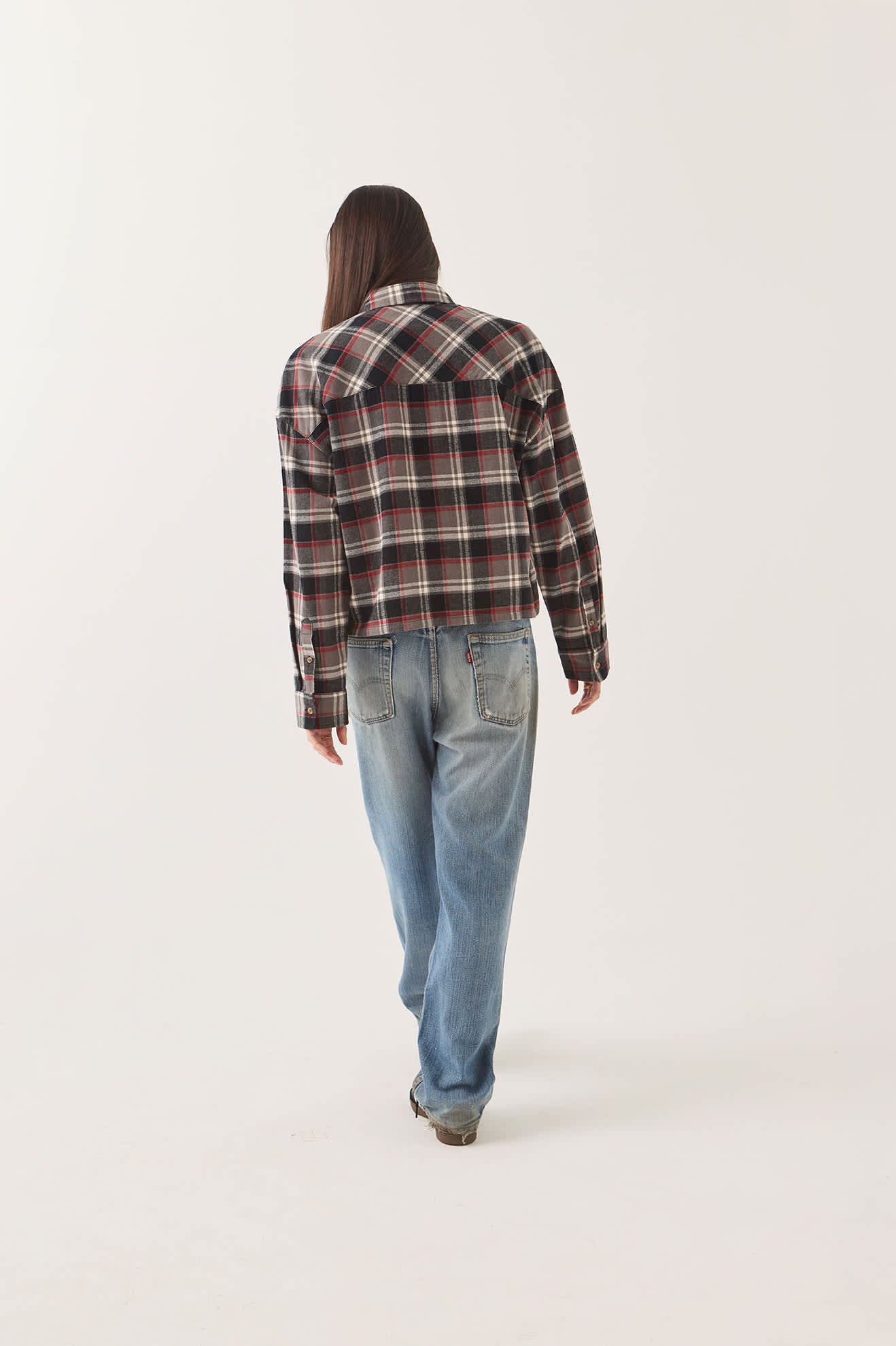 Brixton, Bowery Crop Women's Overshirt, Washed Black Plaid