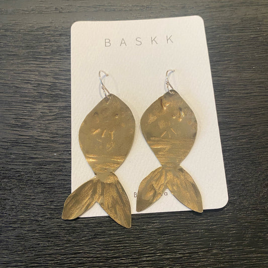 Baskk, Large Fish Earrings, Brass