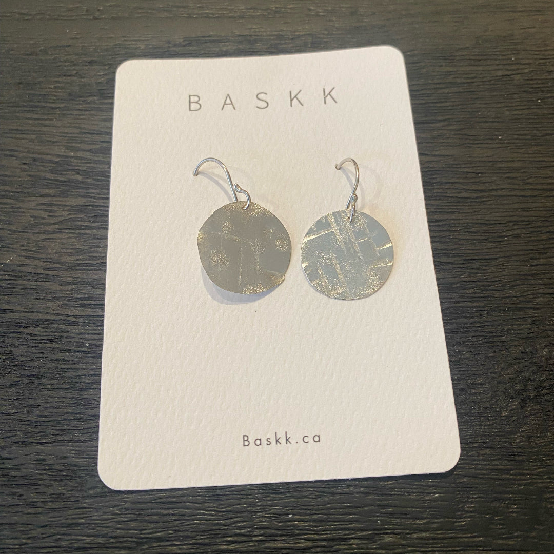 Baskk, Small Moon Disc Earrings, Sterling Silver