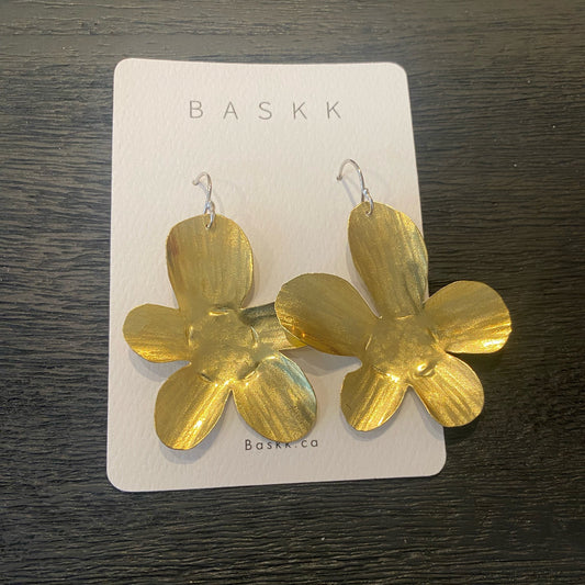 Baskk, Big Flower Earrings, Brass