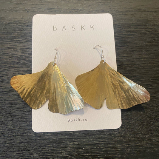Baskk, Large Ginko Earrings, Brass