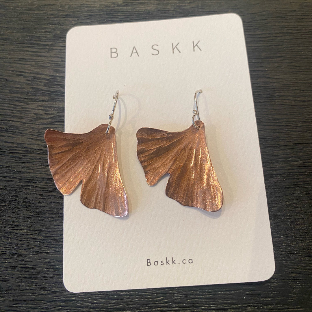 Baskk, Small Ginko Earrings, Copper