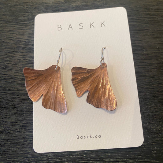 Baskk, Small Ginko Earrings, Copper