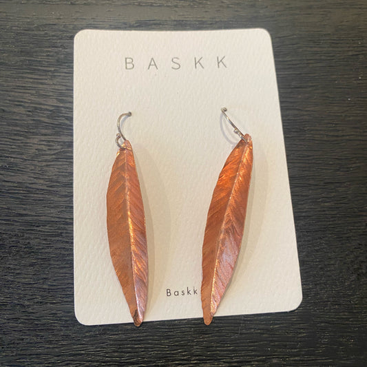 Baskk, Small Leaf Earrings, Copper