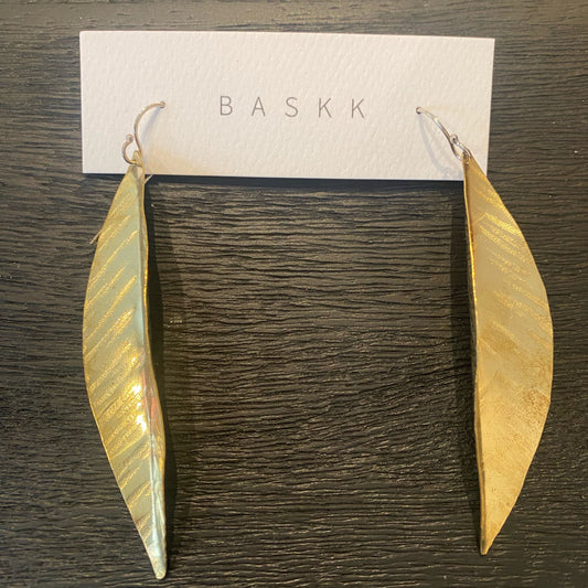 Baskk, Large Feather Earrings, Brass