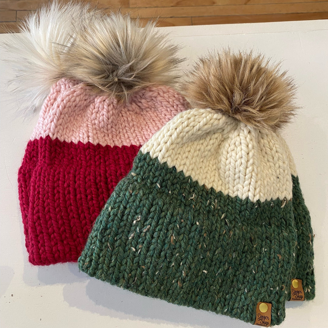 Double Brim Toque, Pink and Red