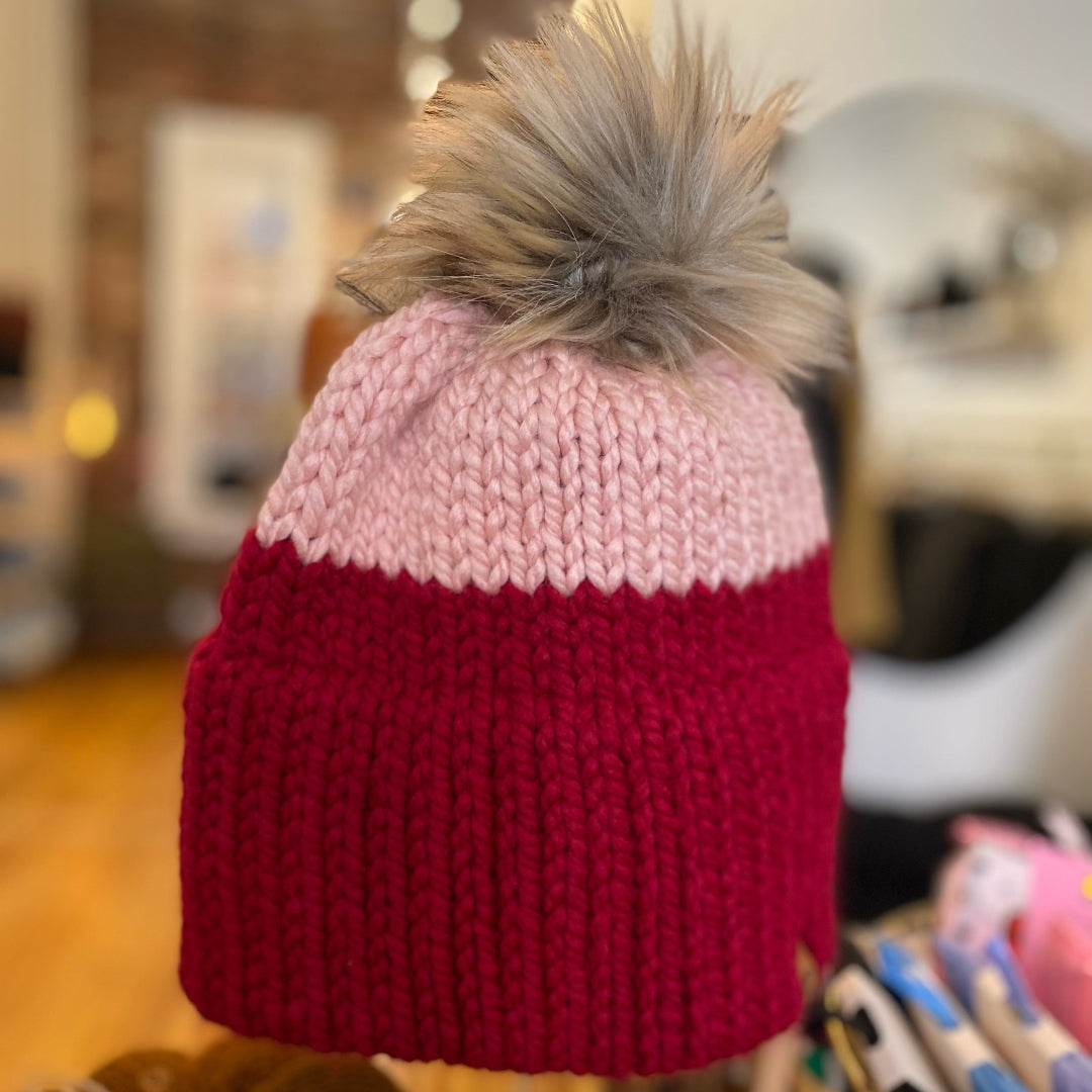 Double Brim Toque, Pink and Red
