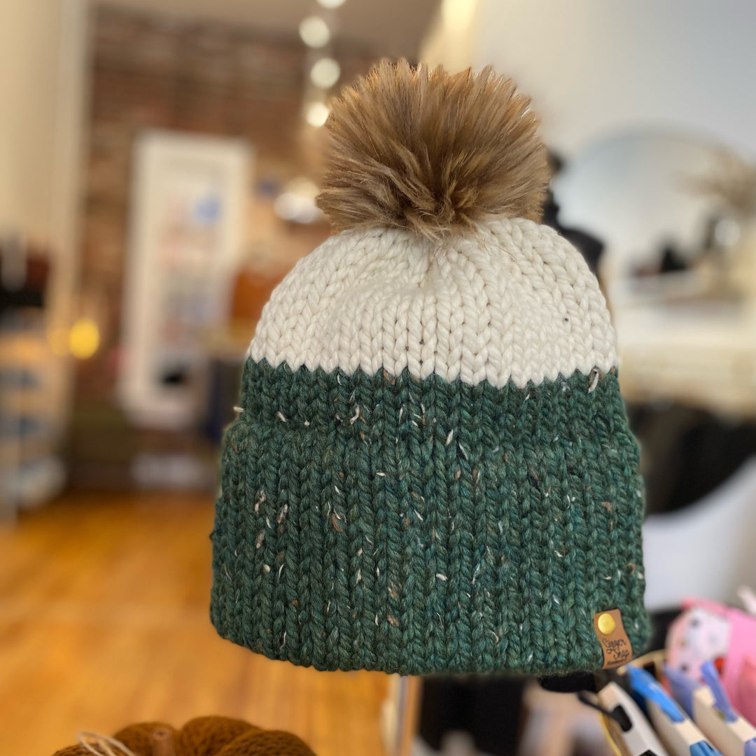 Double Brim Toque, Green and Beige