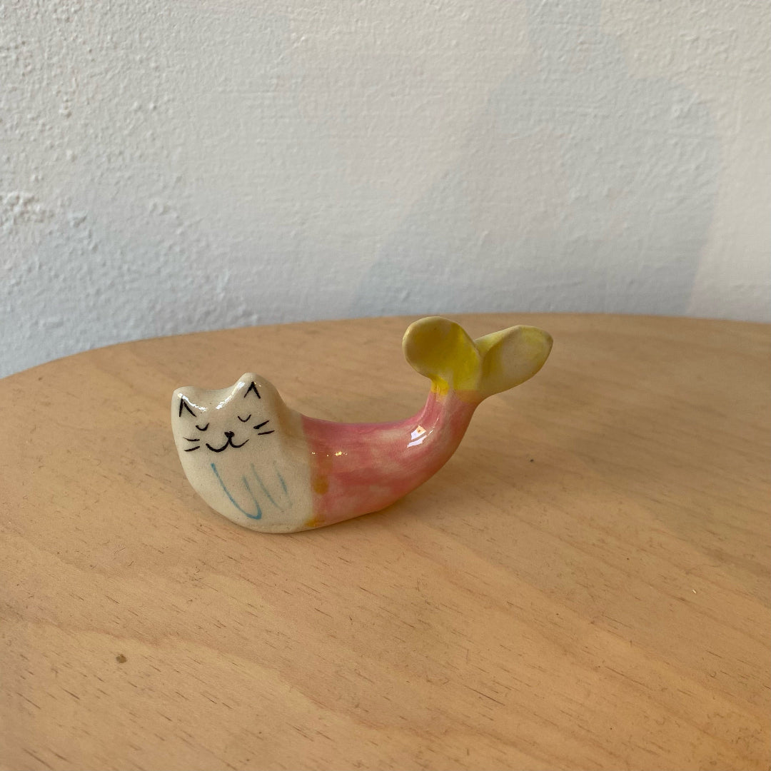 Handmade Ceramic Cat Mermaid Figurine