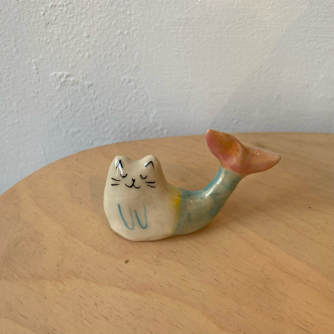 Handmade Ceramic Cat Mermaid Figurine