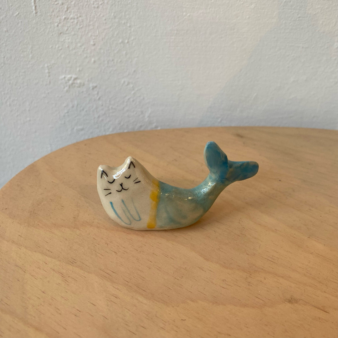 Handmade Ceramic Cat Mermaid Figurine