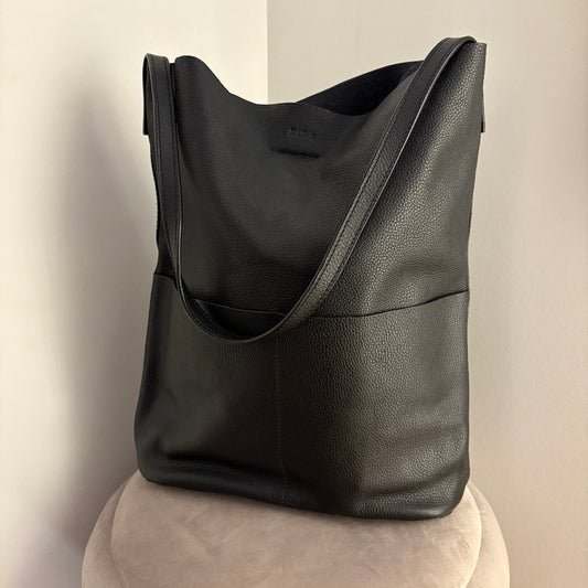 Risa, Leather Lila Pocket Tote, Black
