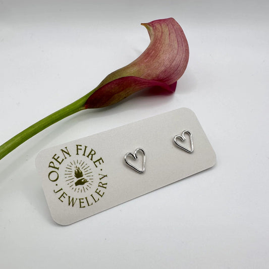 Open Fire, Heart Studs, Sterling Silver