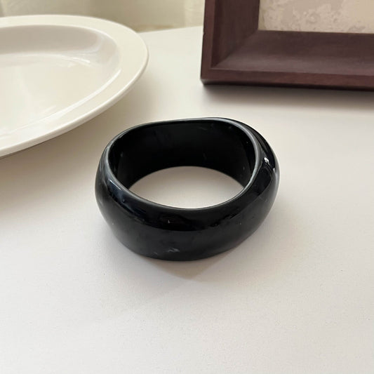 Modern Fable, Asymmetrical Chunky Resin Bangle, Marbled Black