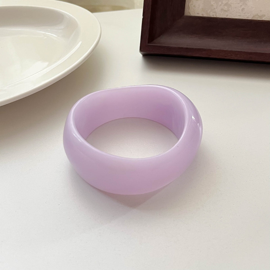 Modern Fable, Asymmetrical Chunky Resin Bangle, Marbled Lavender
