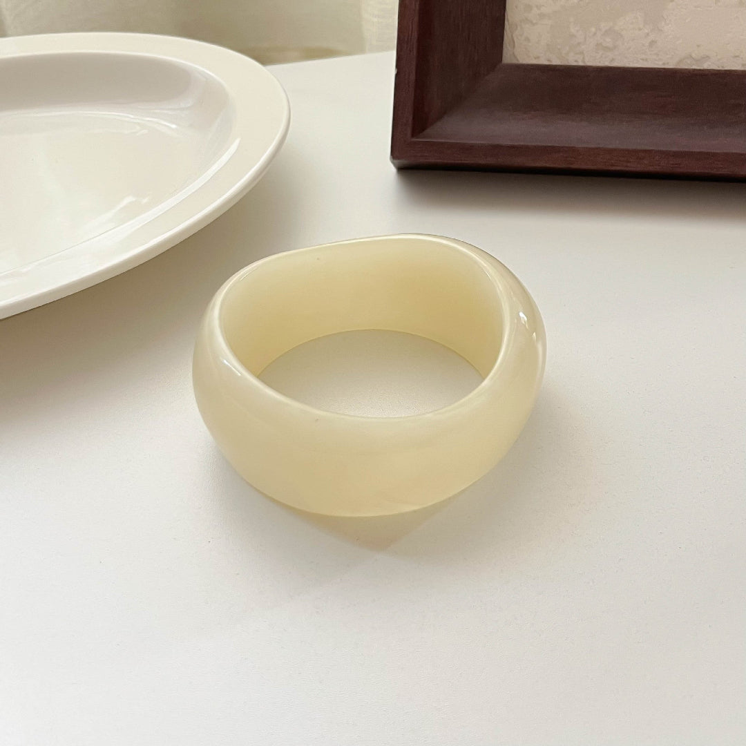 Modern Fable, Asymmetrical Chunky Resin Bangle, Marbled Cream