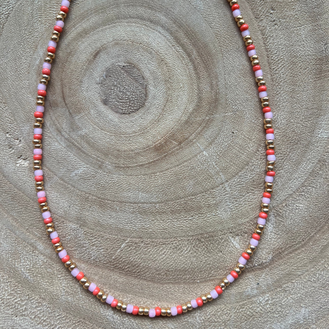 Modern Fable, Beaded Necklace, Peach, Pink and Gold #118