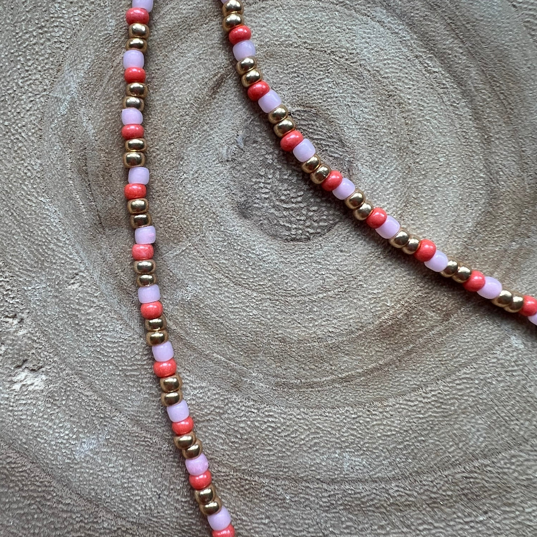 Modern Fable, Beaded Necklace, Peach, Pink and Gold #118