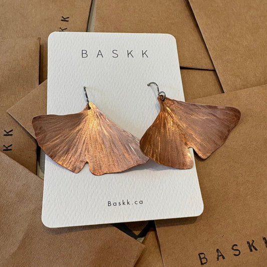 Baskk, Large Copper Ginko Earrings