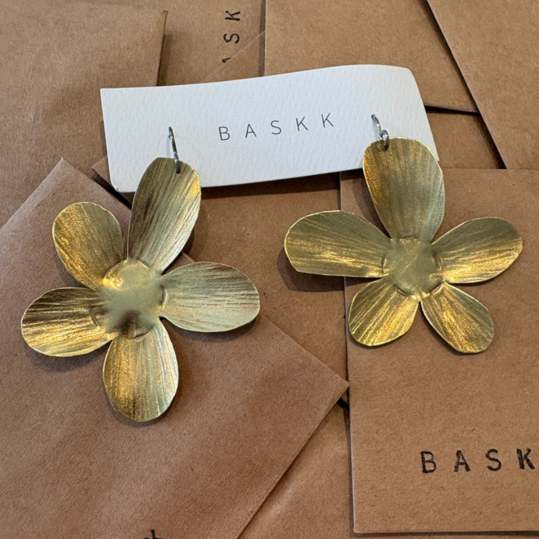 Baskk, Large Brass Flower Earrings